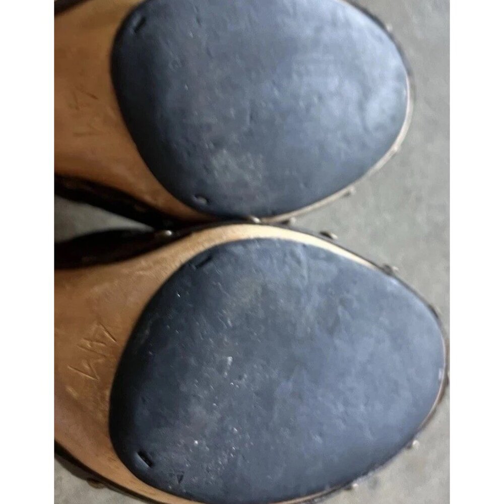 Michael Kors Leather Studd Wood clogs Luggage Brown Platform Heels Womens Size 4 - Picture 9 of 15